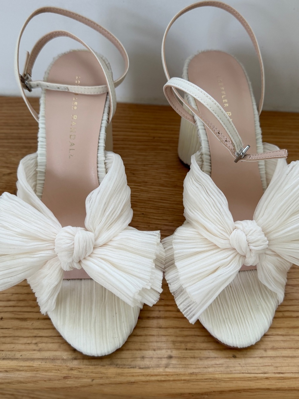 Loeffler Randall Ivory Knotted Bow Slingback Block Heels